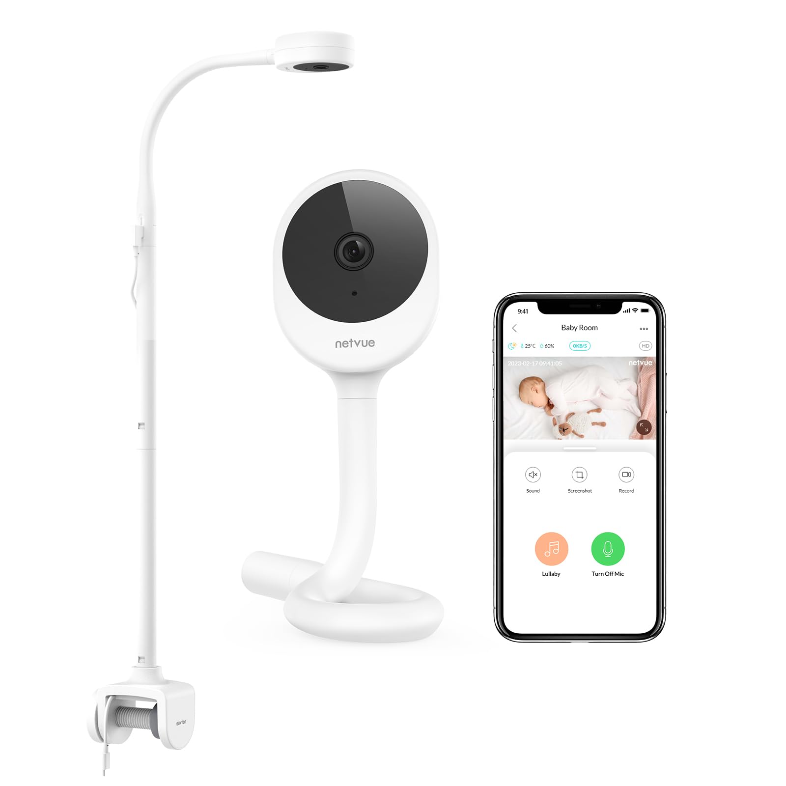 NETVUE Peekababy crib mount clip setup for versatile attachment to any crib.