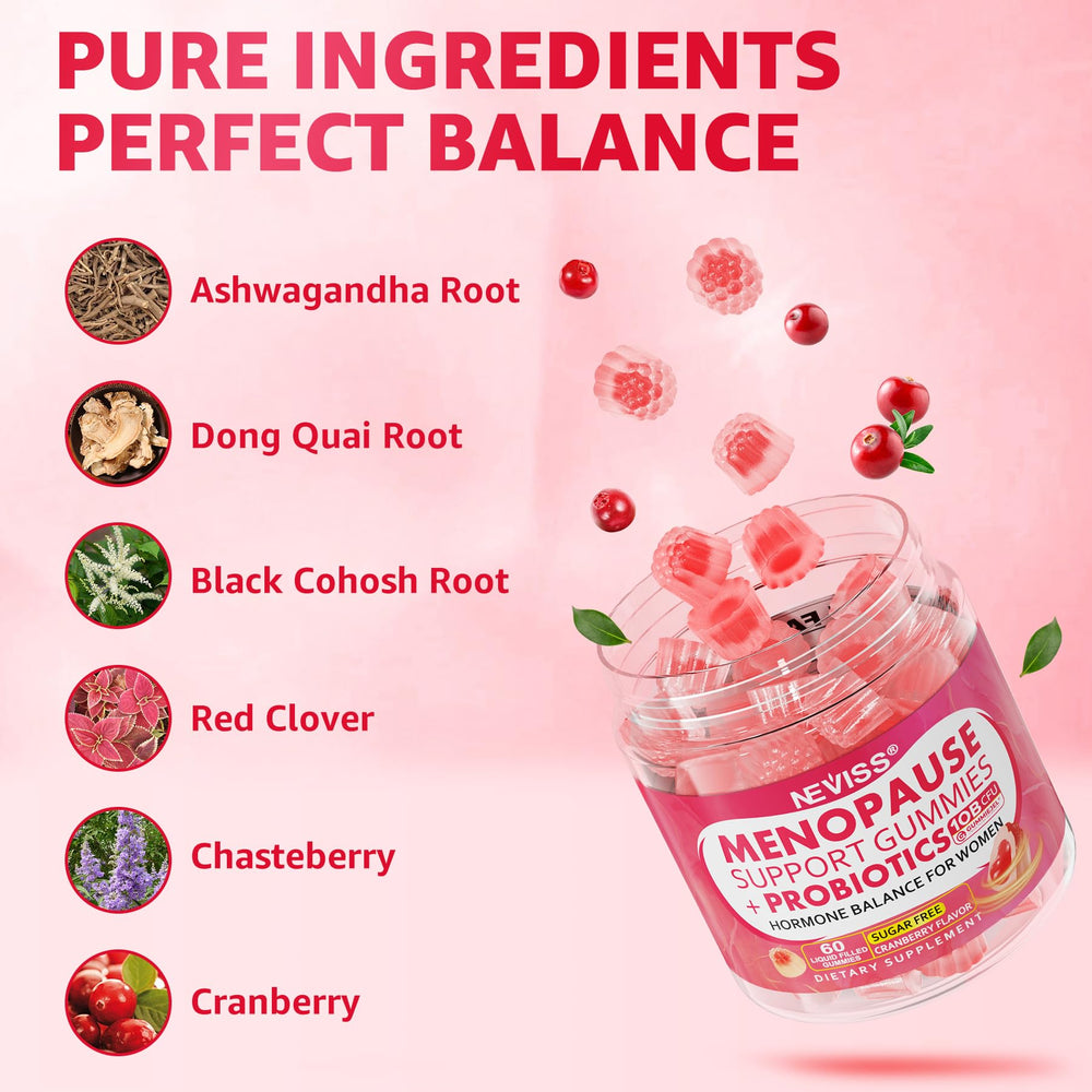 NEVISS probiotic gummies label highlighting 10 Billion CFU for gut balance.