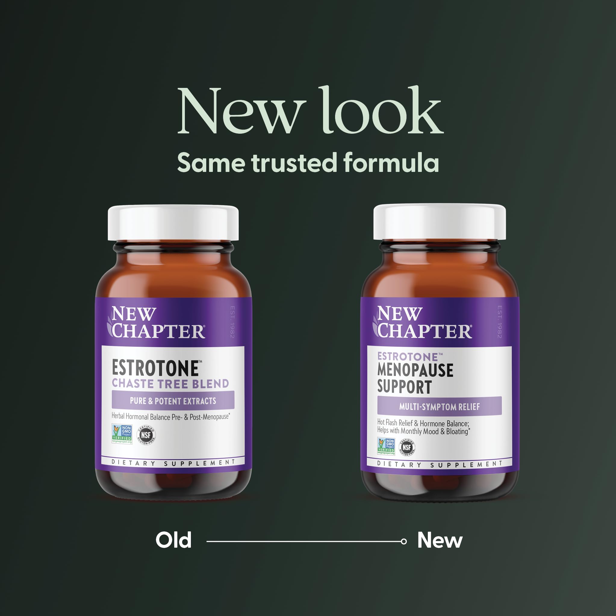 New Chapter Estrotone bottle back label with ingredients and usage guidance