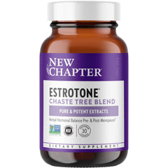 New Chapter Estrotone bottle front showing daily herbal balance for menopause support