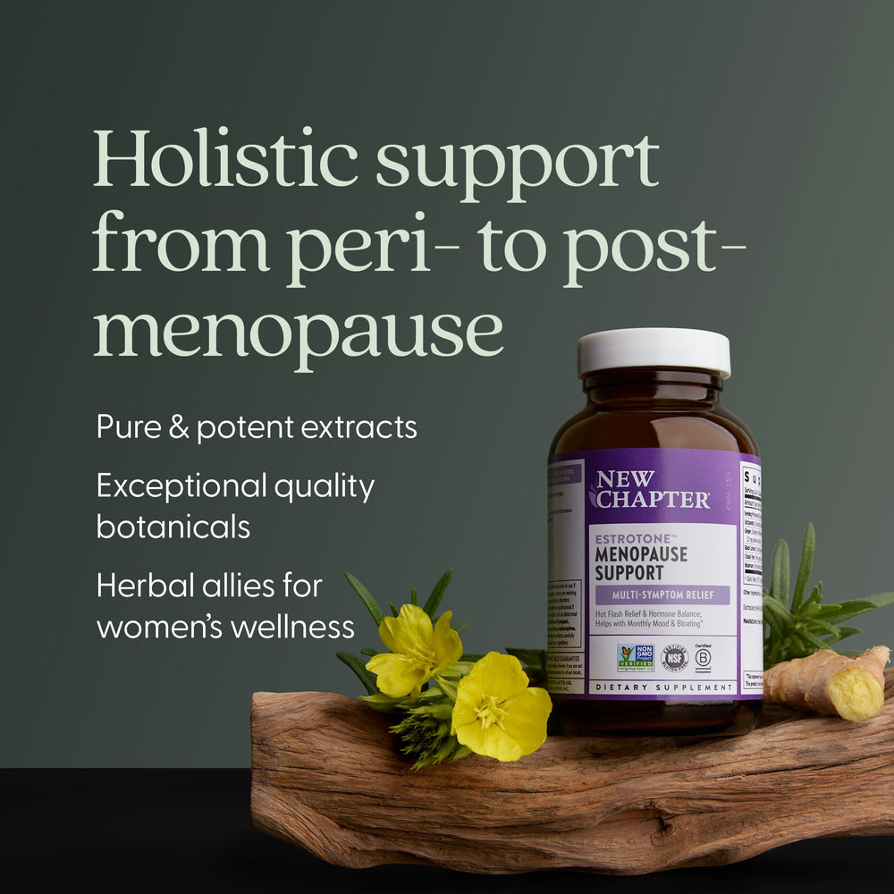 New Chapter Estrotone bottle pour demonstrates easy daily dosing