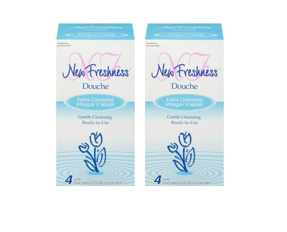 New Freshness Douche bottle pour showing easy, gentle cleansing for intimate care