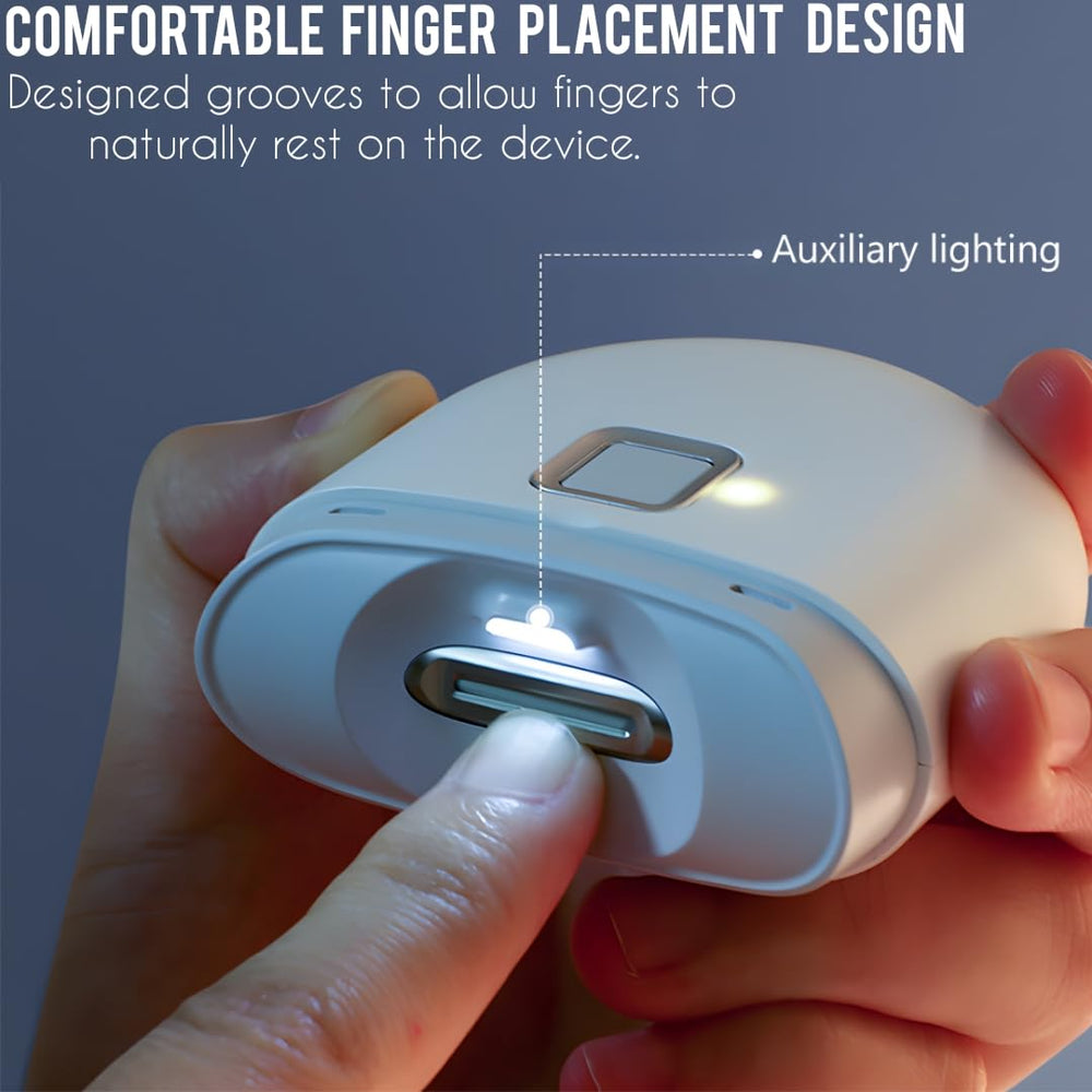 New Rechargeable Electric Nail Clippers storage compartment catching clippings for mess-free cleanup.