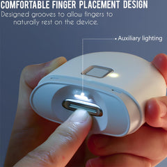 New Rechargeable Electric Nail Clippers storage compartment catching clippings for mess-free cleanup.