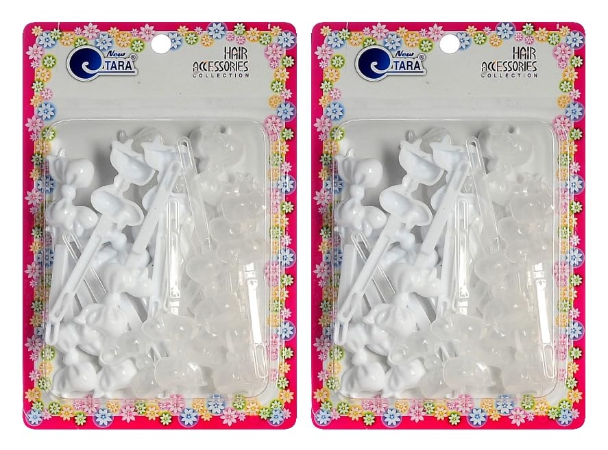 New Tara self hinge barrettes in white and clear, versatile 40-piece set for daily styling.