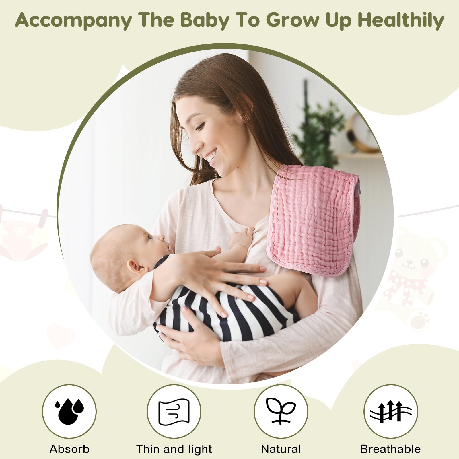Newcotte baby bib adjustable snaps demonstrating grow-with-baby fit