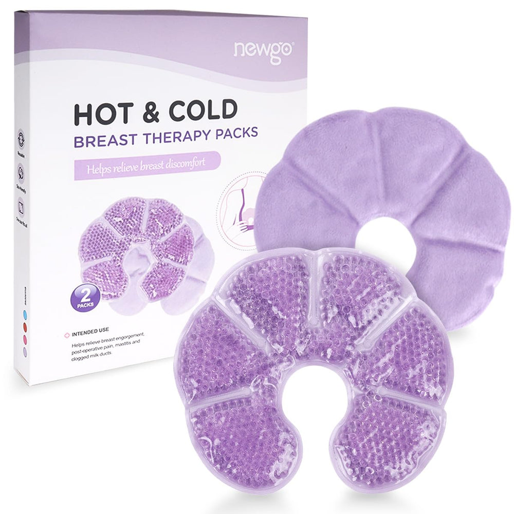 NEWGO breast ice pack 2-pack in purple, ideal for cold therapy to ease engorgement.