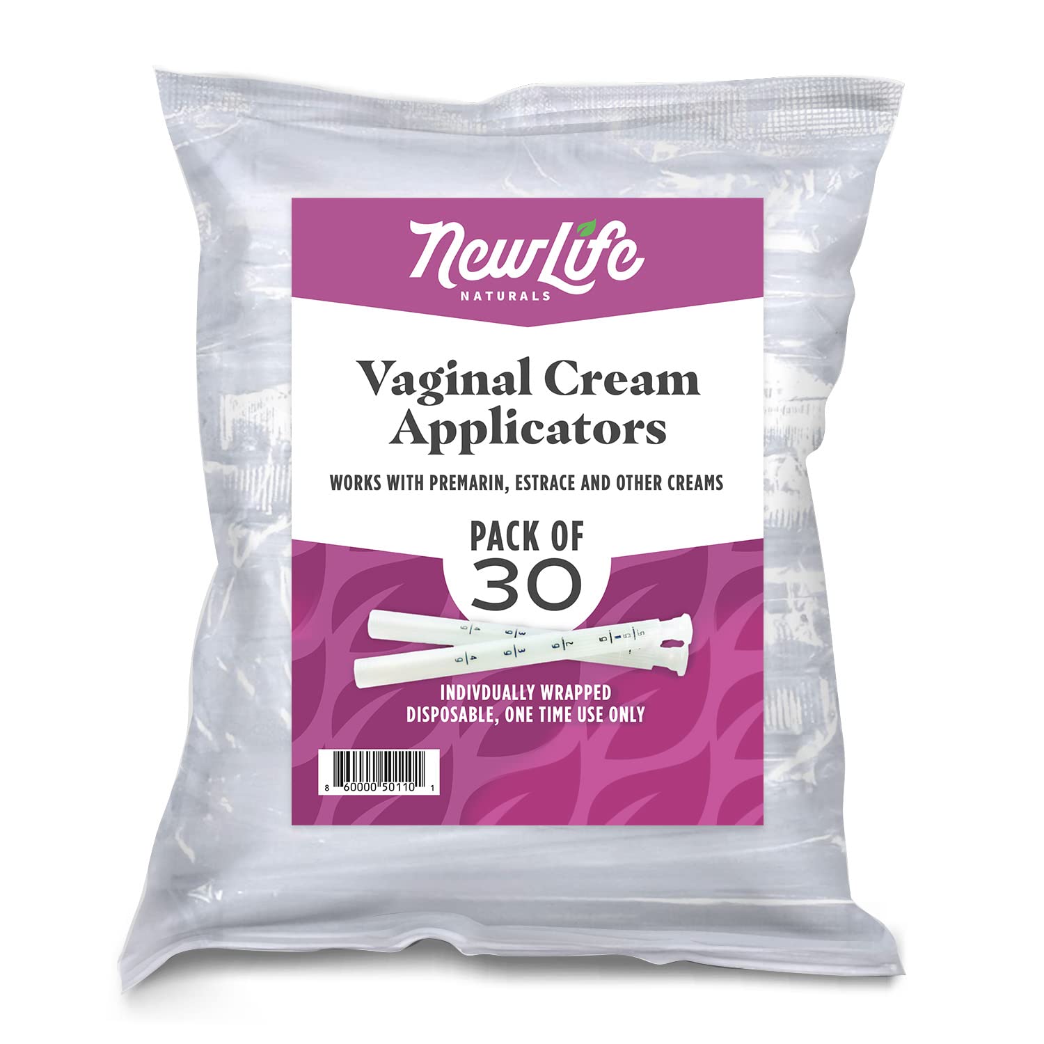 NewLife Naturals disposable vaginal applicator with rounded comfort-tip for easy insertion.