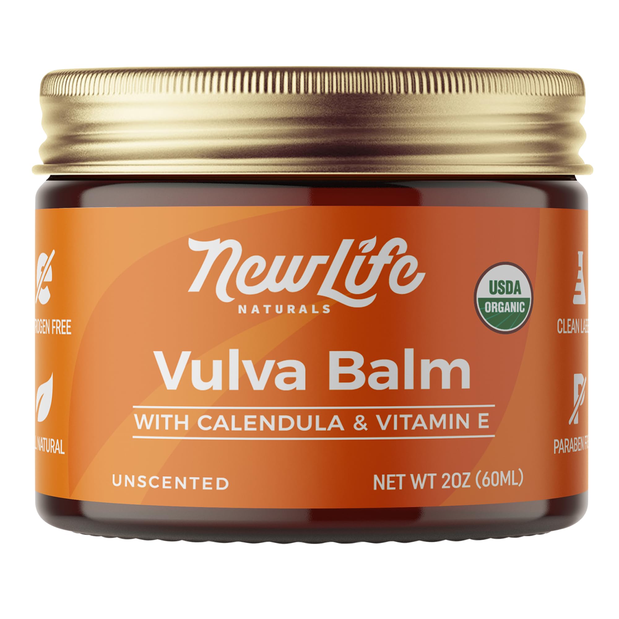 NewLife Naturals Vulva Cream tube provides calendula-rich moisture for delicate skin.