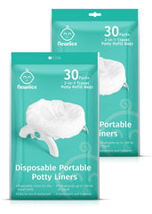 Newnice 60-pack potty liners with absorbent 200ml pad for on the go mess containment.