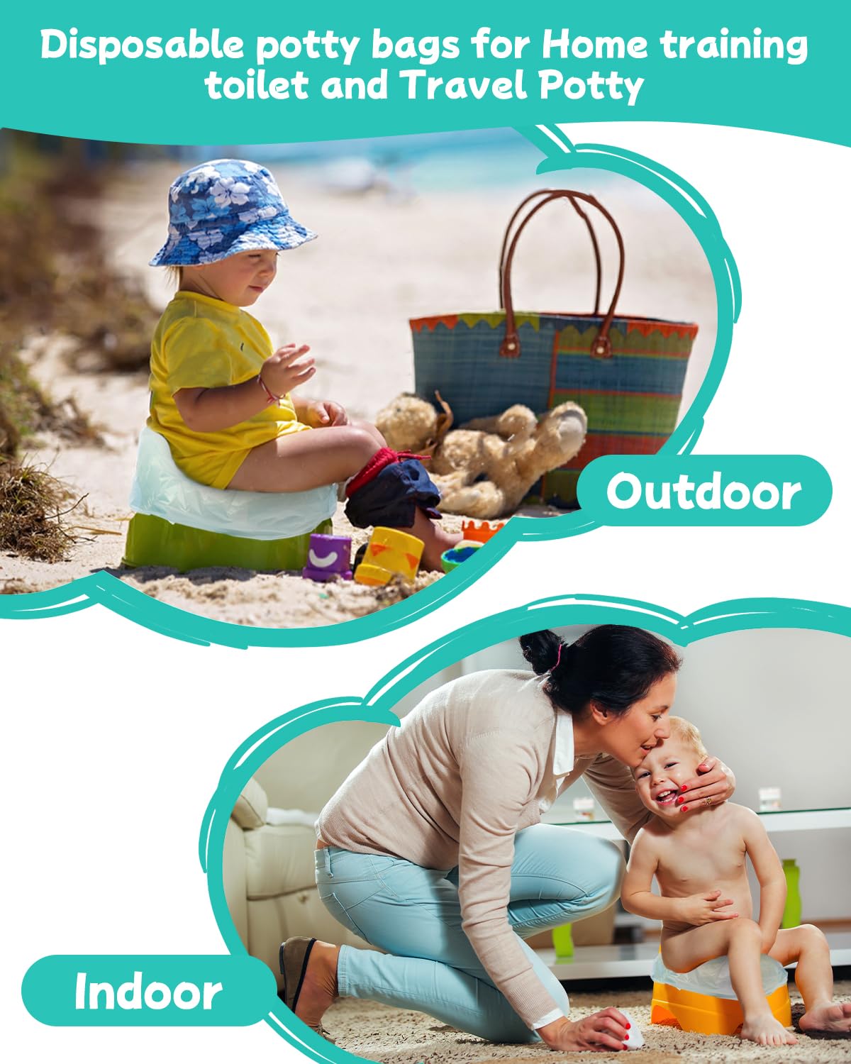 Newnice toddler potty liners ideal for camping and road trips.