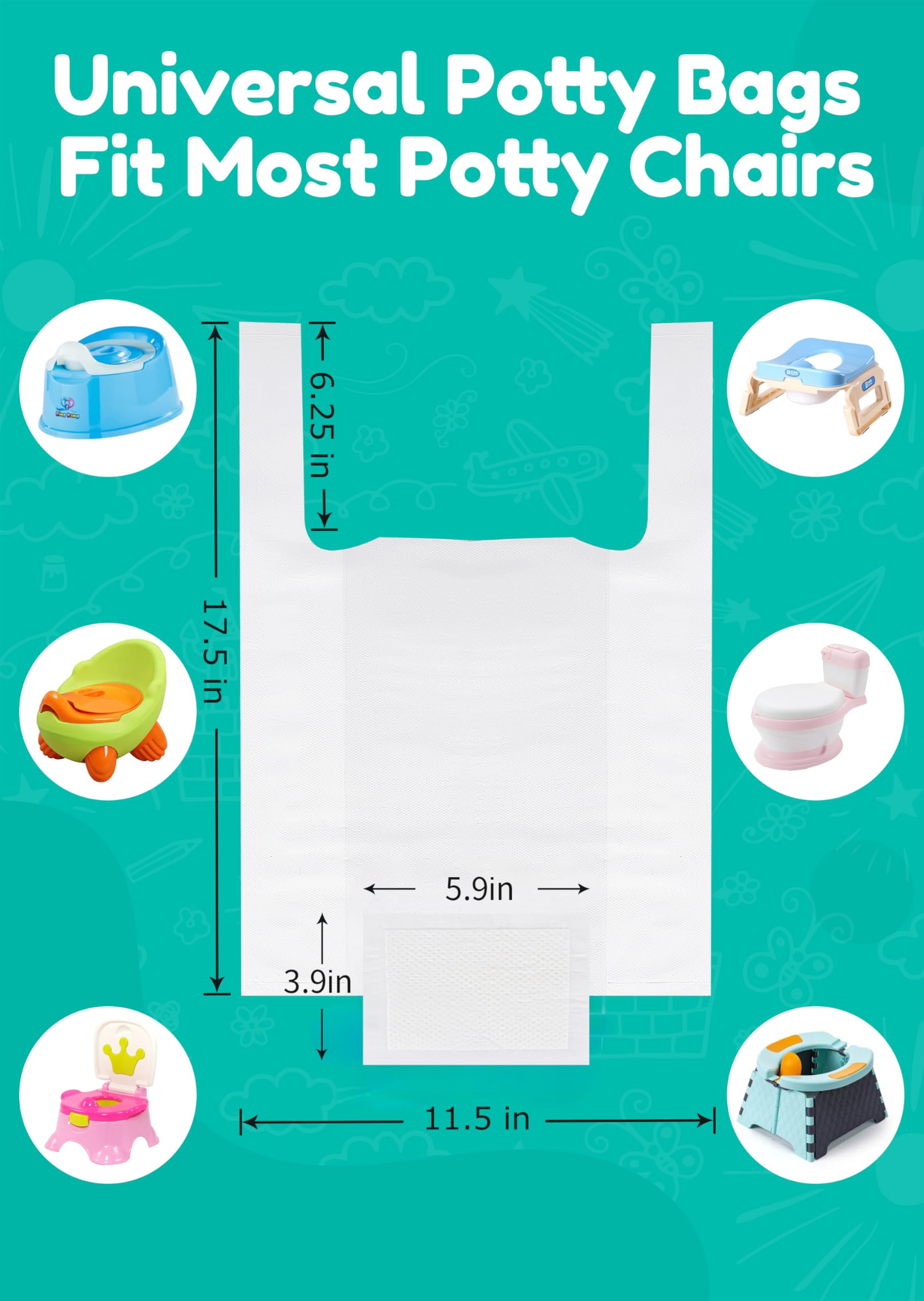 Newnice universal-fit liners attach securely to most potty chairs.