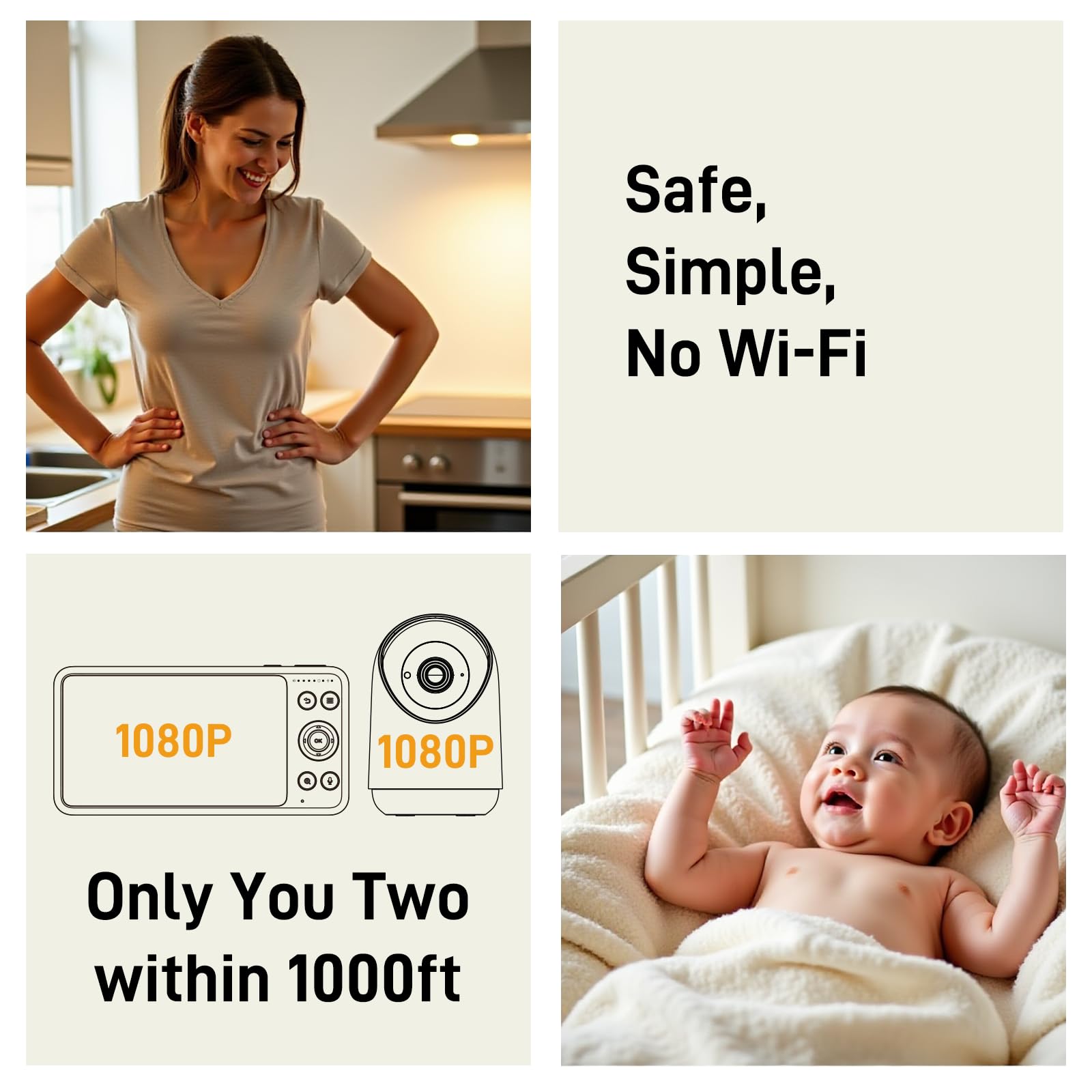 NEWQ HD Baby Monitor 4x zoom with night vision for detailed nighttime viewing