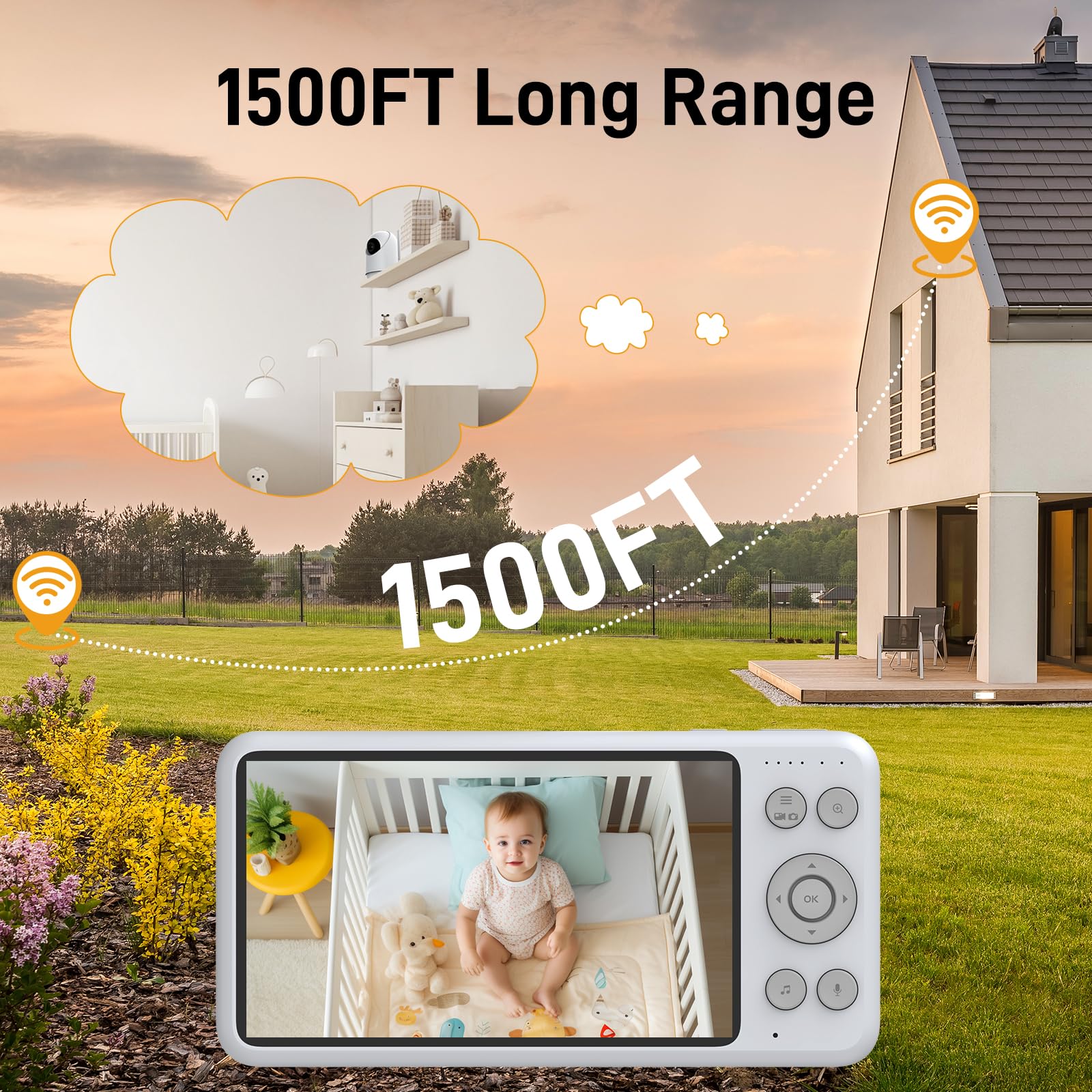 NEWQ HD Baby Monitor 5.5 inch display provides a larger viewing area