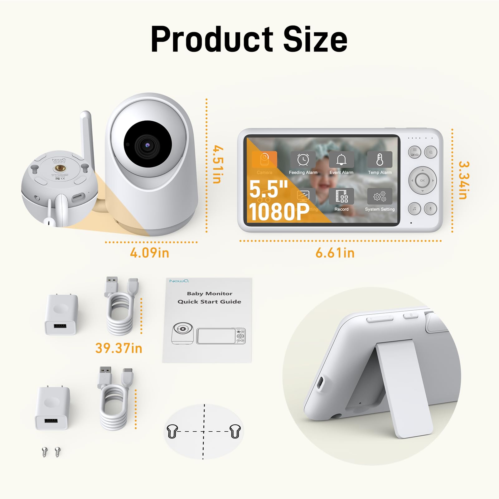 NEWQ HD Baby Monitor compact design for flexible placement around the nursery
