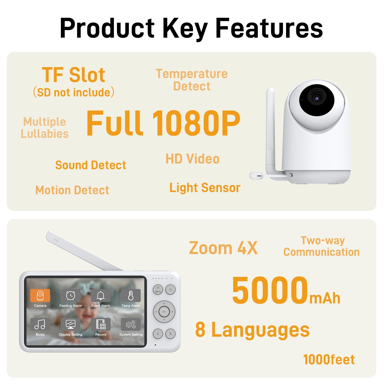 NEWQ HD Baby Monitor temperature sensor tracks nursery conditions accurately
