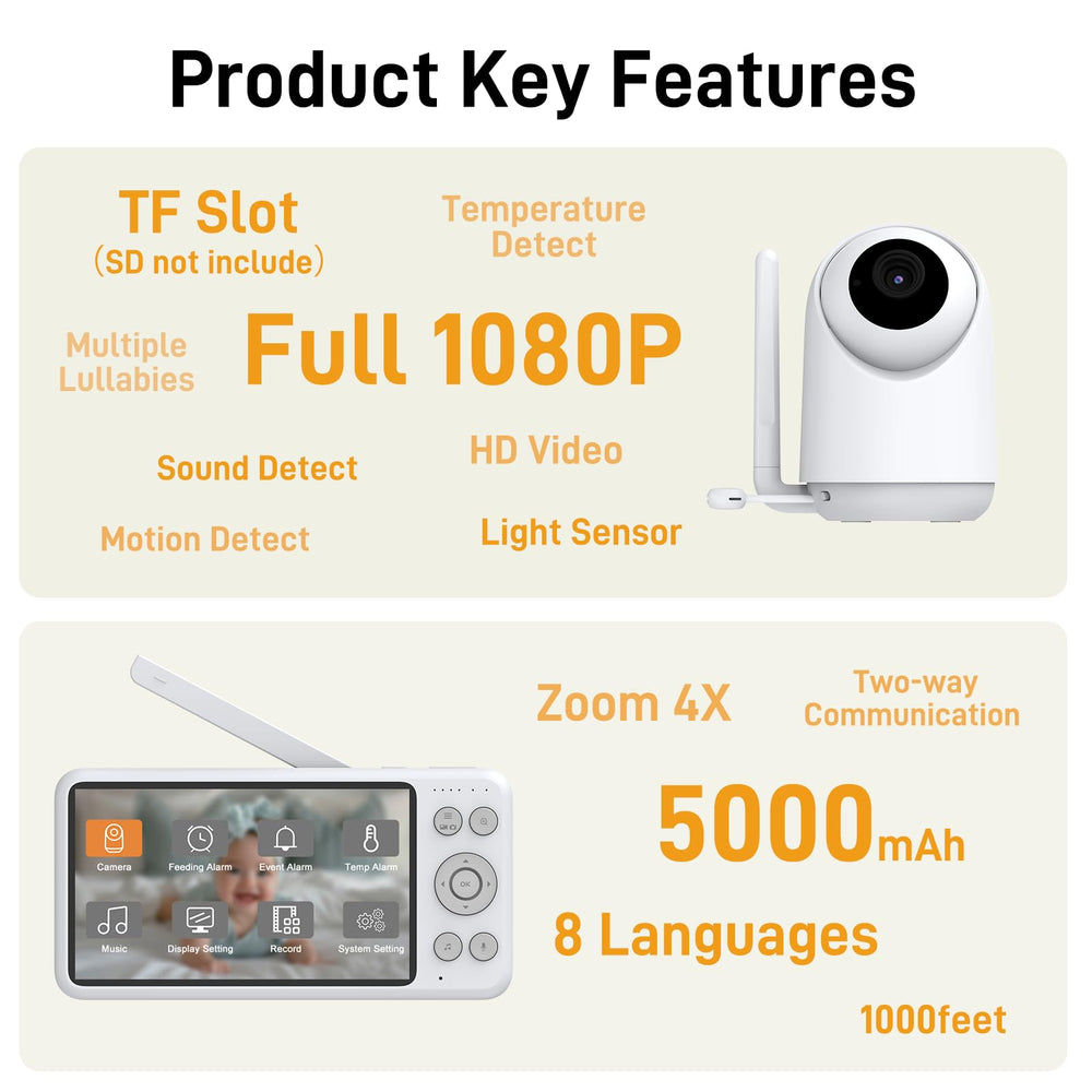 NEWQ HD Baby Monitor temperature sensor tracks nursery conditions accurately