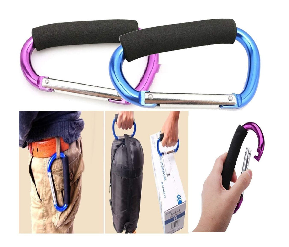 Newraturner large stroller hooks in blue and purple for secure bag hanging