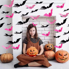 NEWSPIED rose pink and black bat wall decal for easy, removable Halloween decorating.