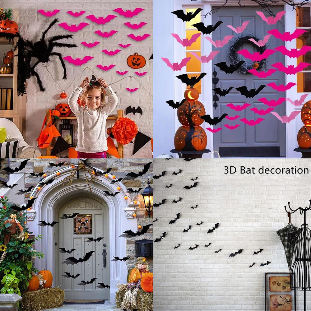 NEWSPIED rose pink and black bat wall decal adds spooky charm to doors or walls.