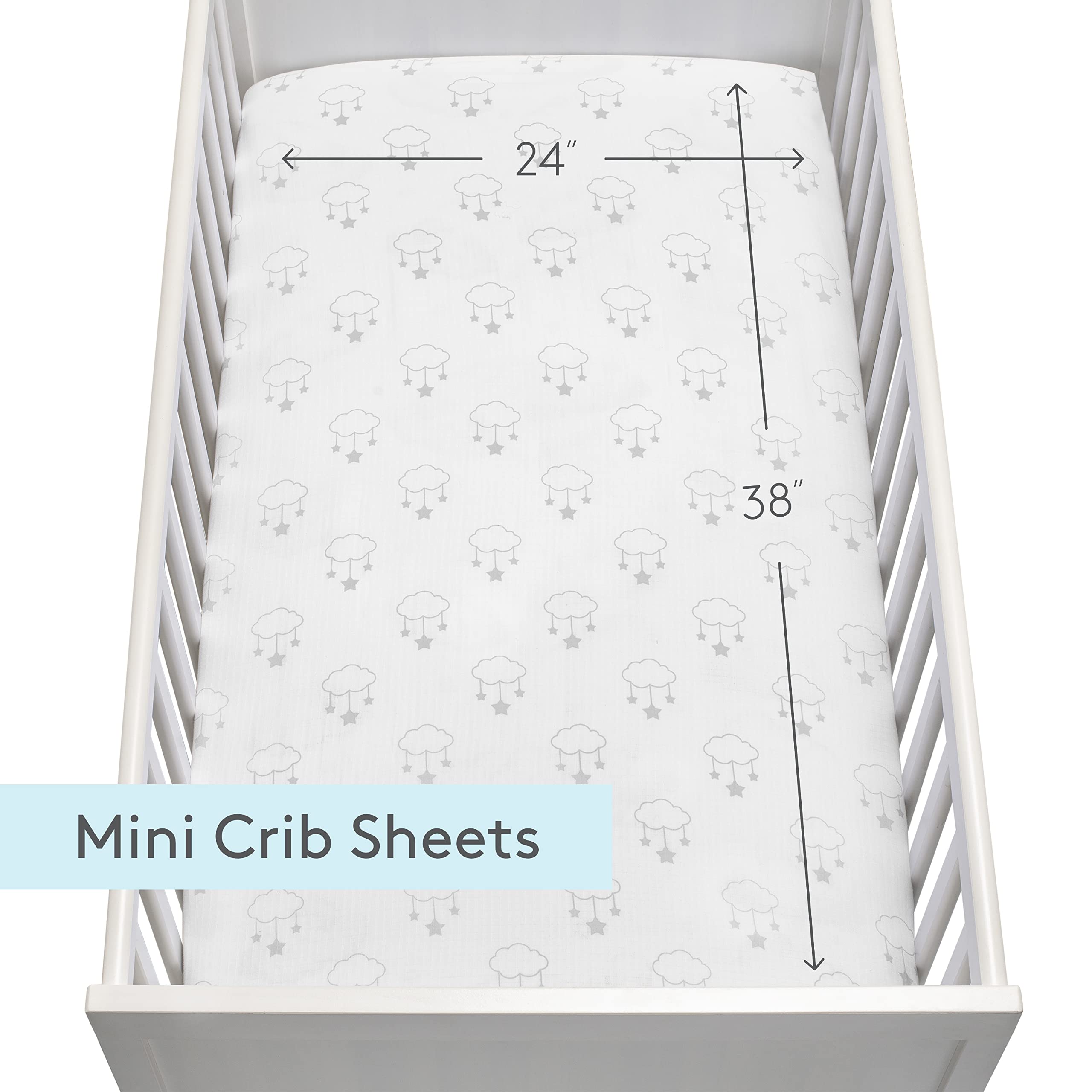 Newton Baby crib sheet with elastic edge, snug fit on 24 by 38 inches.