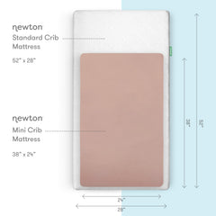 Newton Baby mini crib mattress fit demonstrates secure elastic edging for a snug hold.