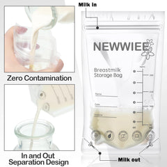 Newwiee bags feature writable labels for dating and tracking milk.