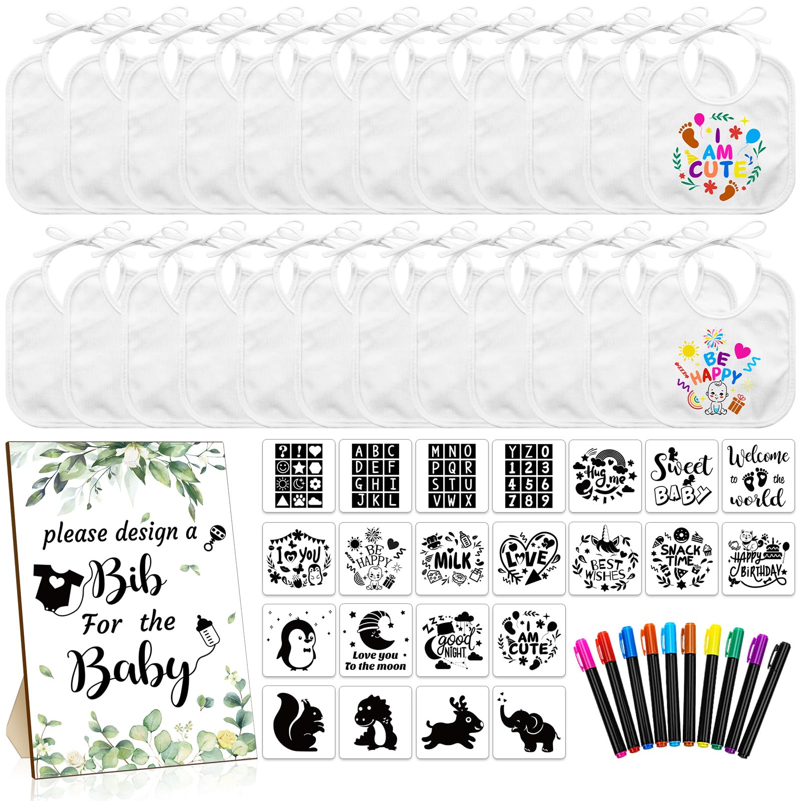 Newwiee white baby bibs decorating set for DIY crafts and keepsake gifts