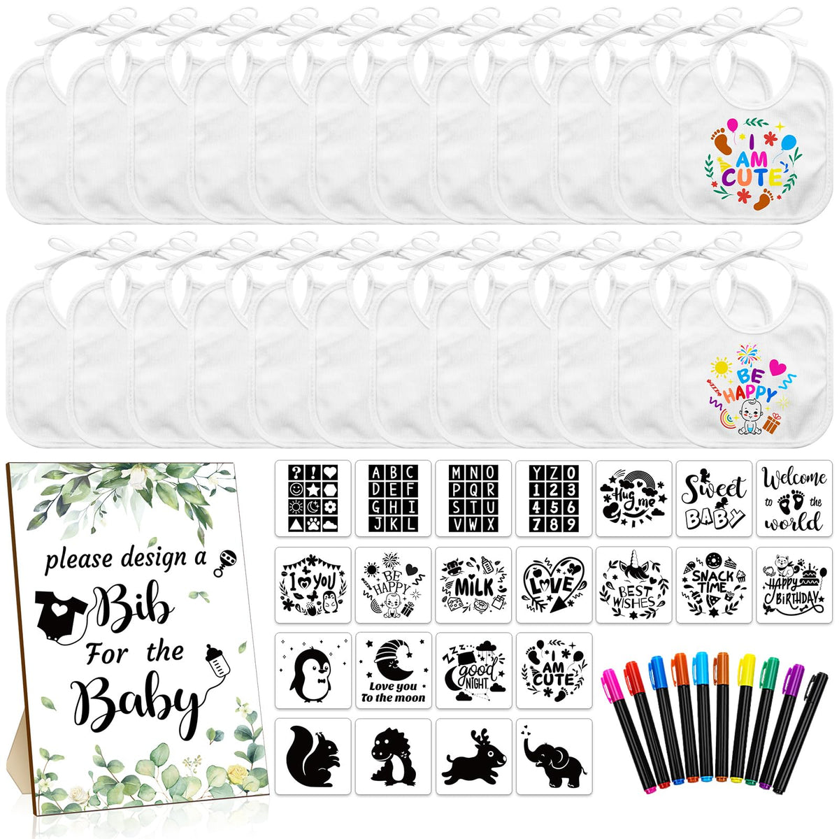 Newwiee white baby bibs decorating set for DIY crafts and keepsake gifts