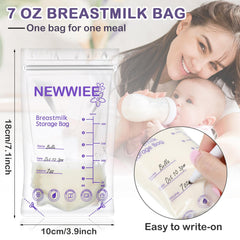 Newwiee breastmilk bags with double seal to prevent leaks during storage.
