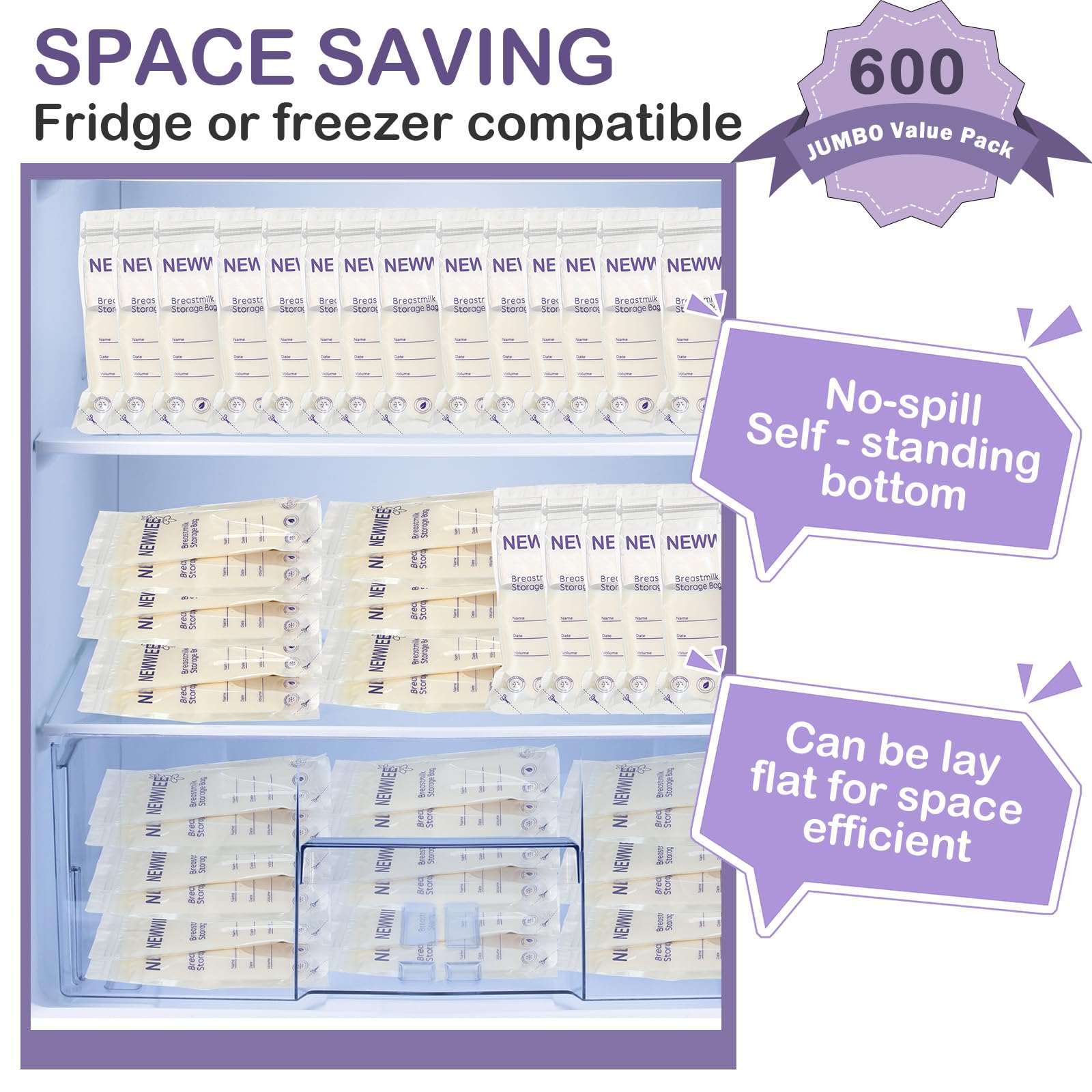 Newwiee freezer-ready breastmilk bags protect milk during freezing.