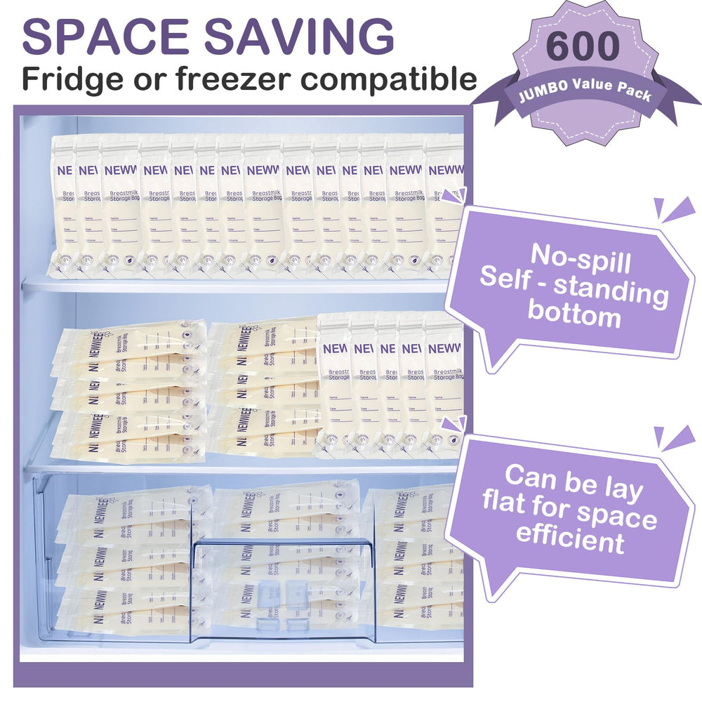 Newwiee freezer-ready breastmilk bags protect milk during freezing.
