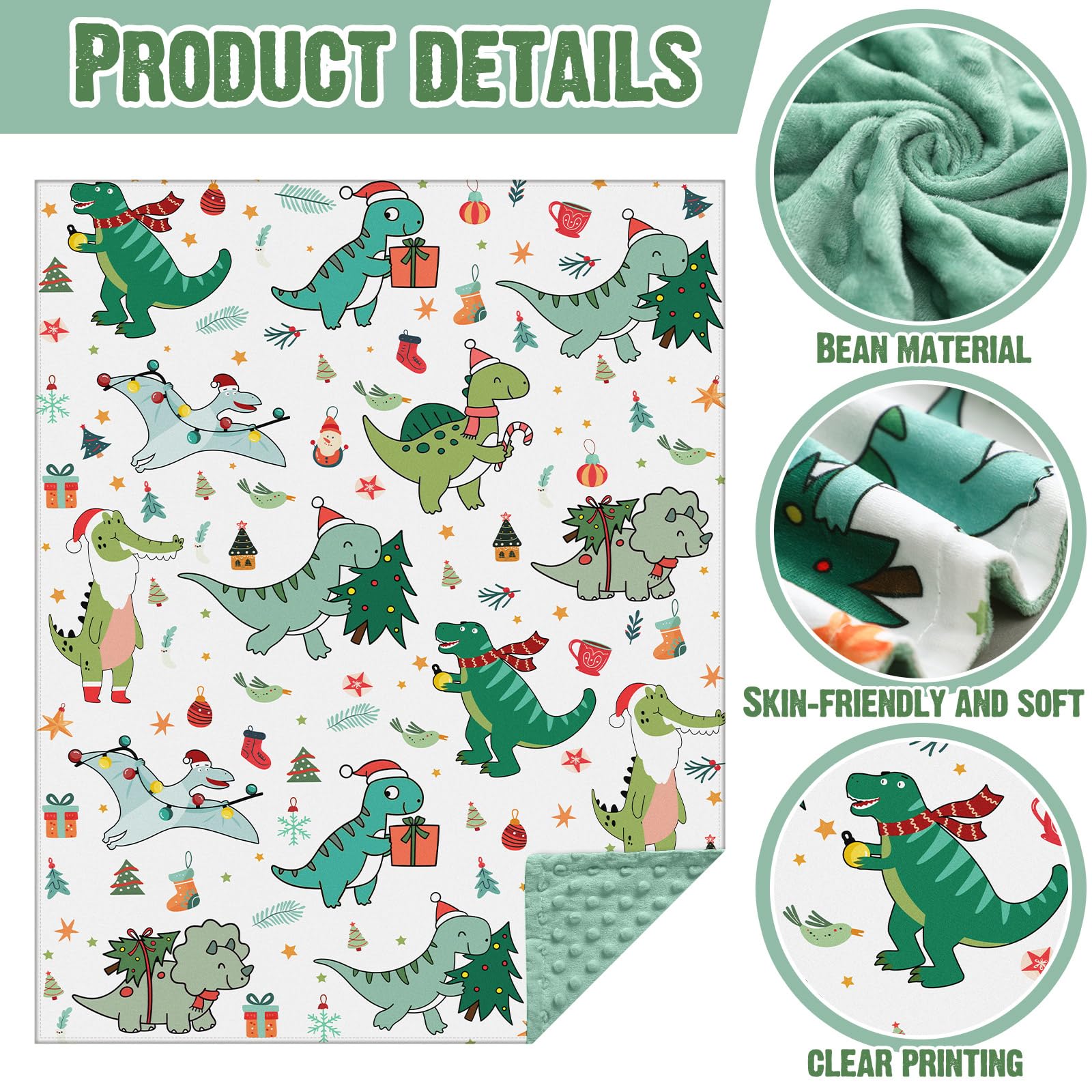 Close view of Newwiee 30x40 inch blanket in multicolor dinosaurs design.