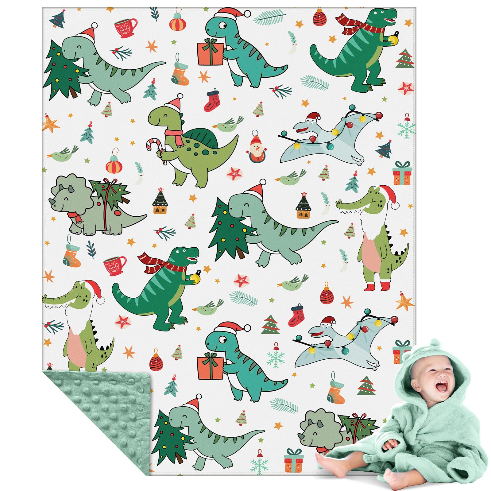 Newwiee dinosaurs blanket with festive print for cuddly naps and crib comfort.