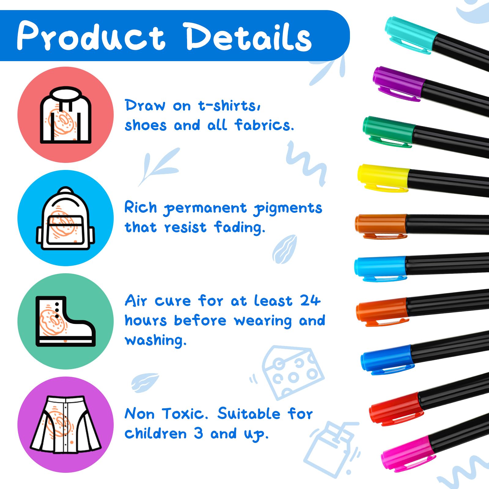 Newwiee fabric markers quick dry and colorfast for fabrics.