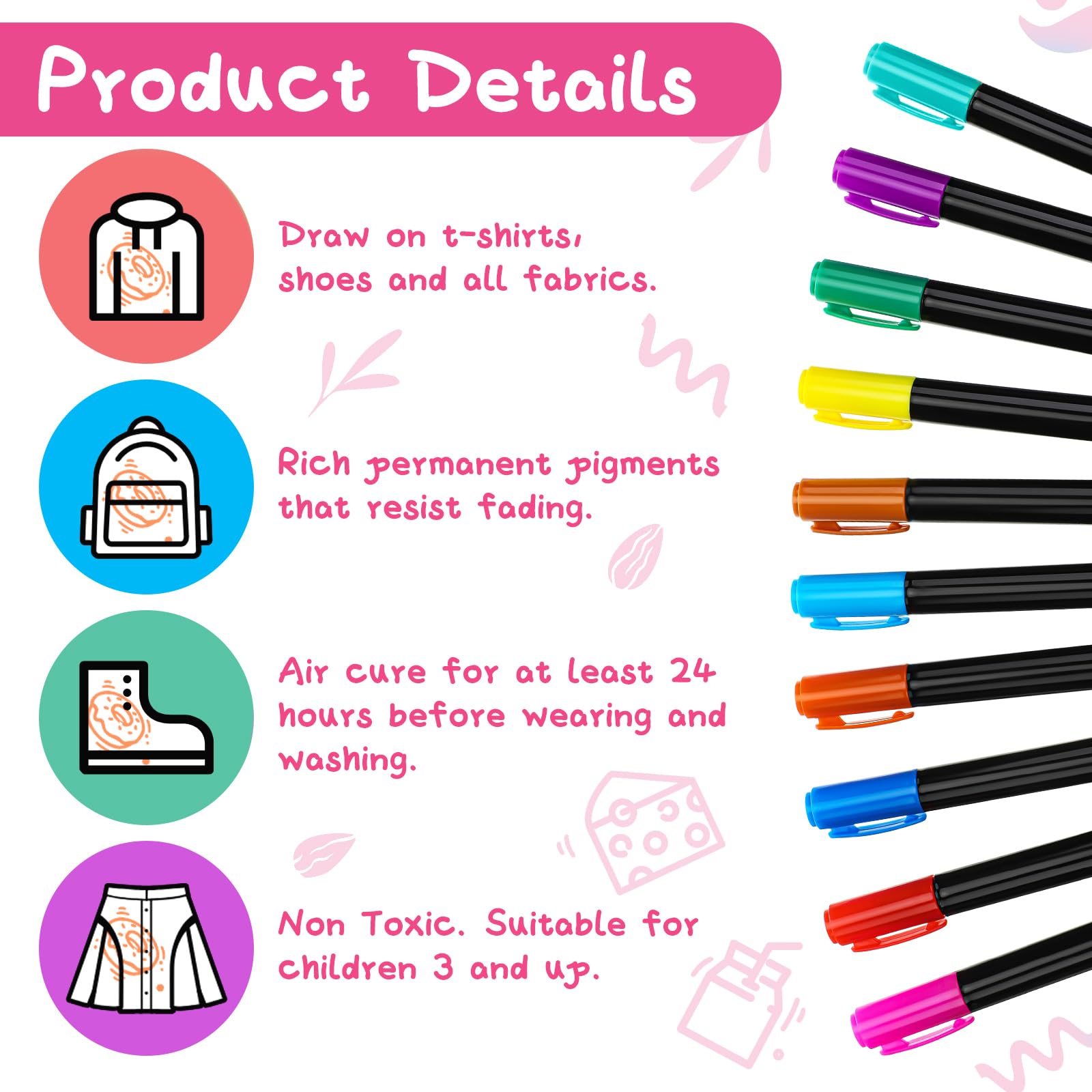 Newwiee fabric markers that dry quickly and resist fading for vibrant artwork.
