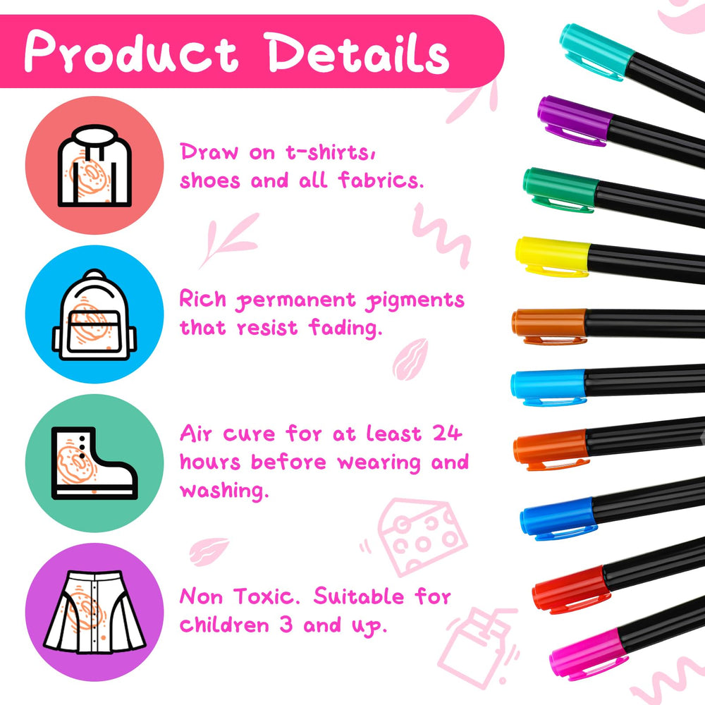 Newwiee fabric markers for baby clothes, quick-drying and fade-resistant for vibrant designs.