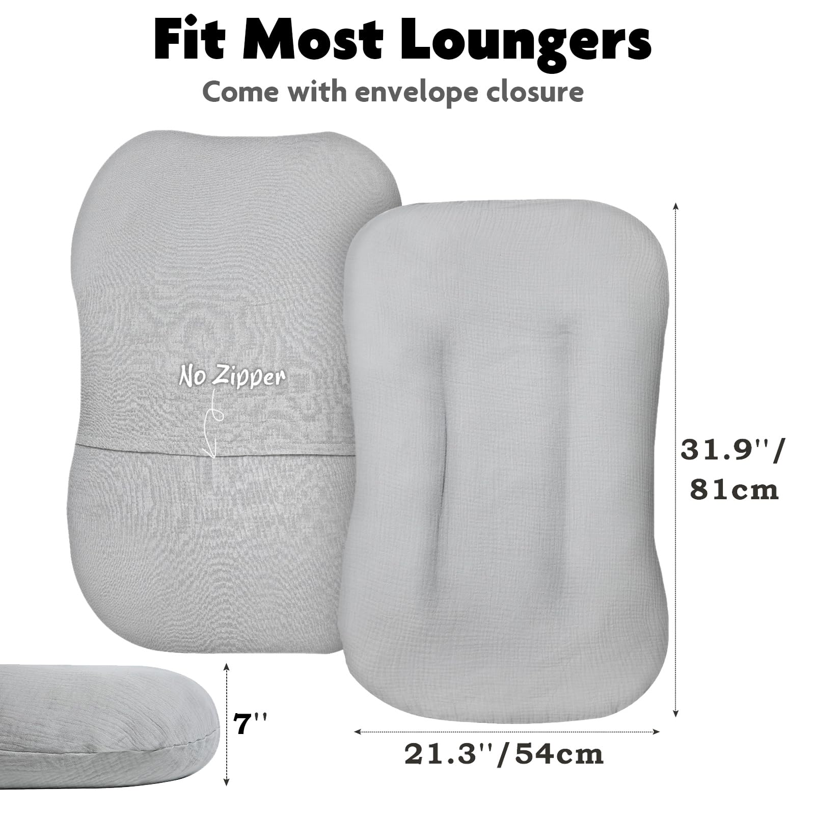Newwiee Muslin Baby Lounger Cover gray on a lounger for year-round use
