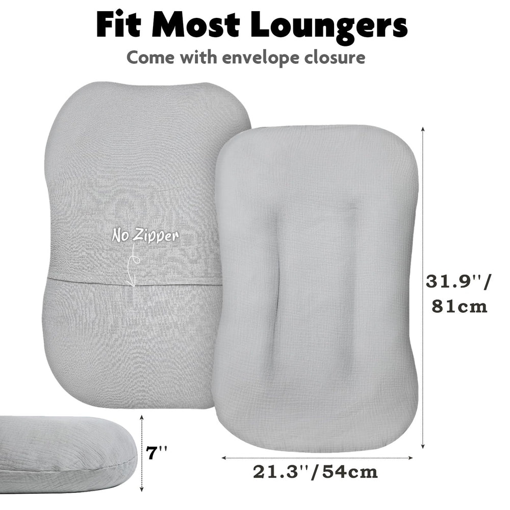 Newwiee Muslin Baby Lounger Cover gray on a lounger for year-round use