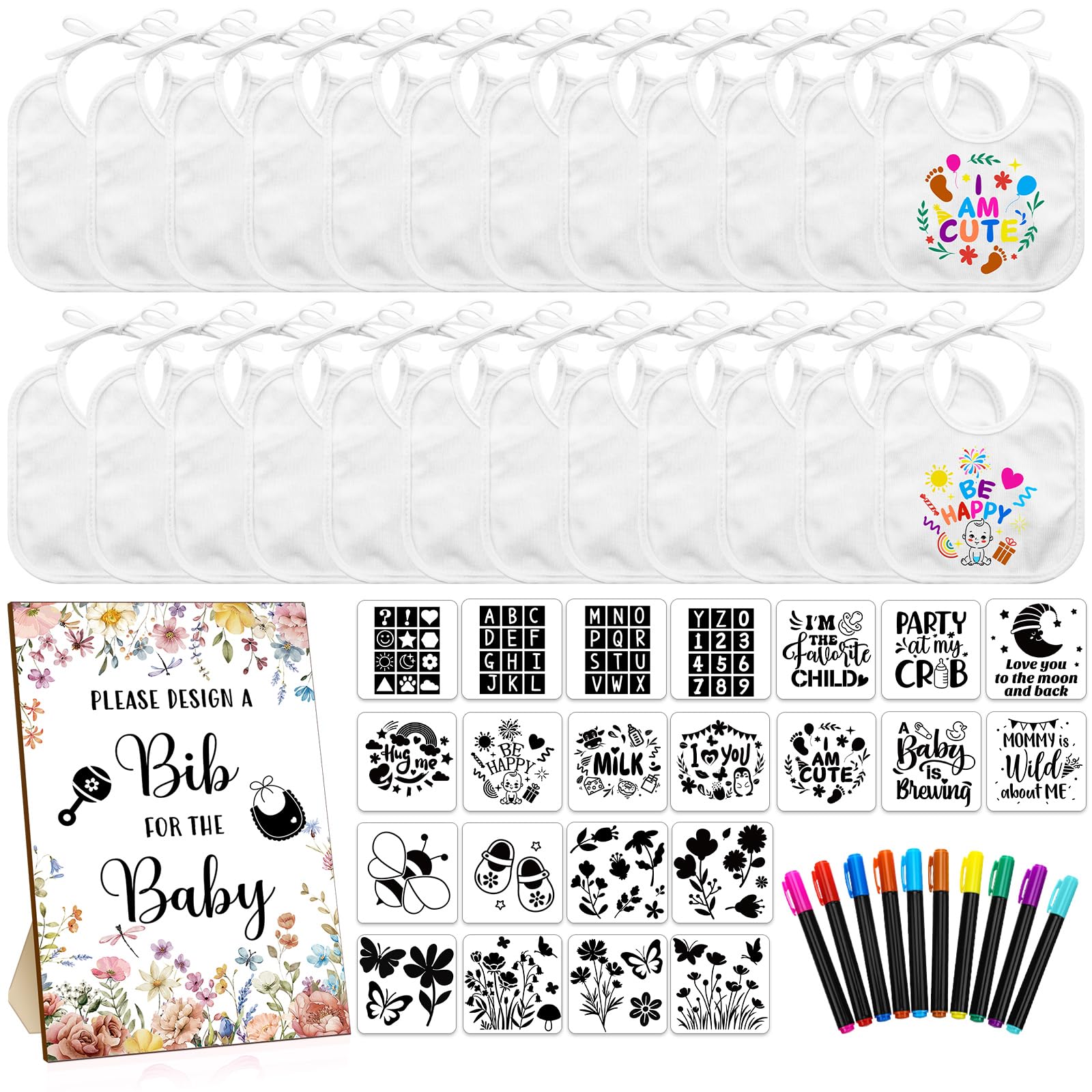 Newwiee white baby bibs, 7x7 inches, for easy DIY decorating.