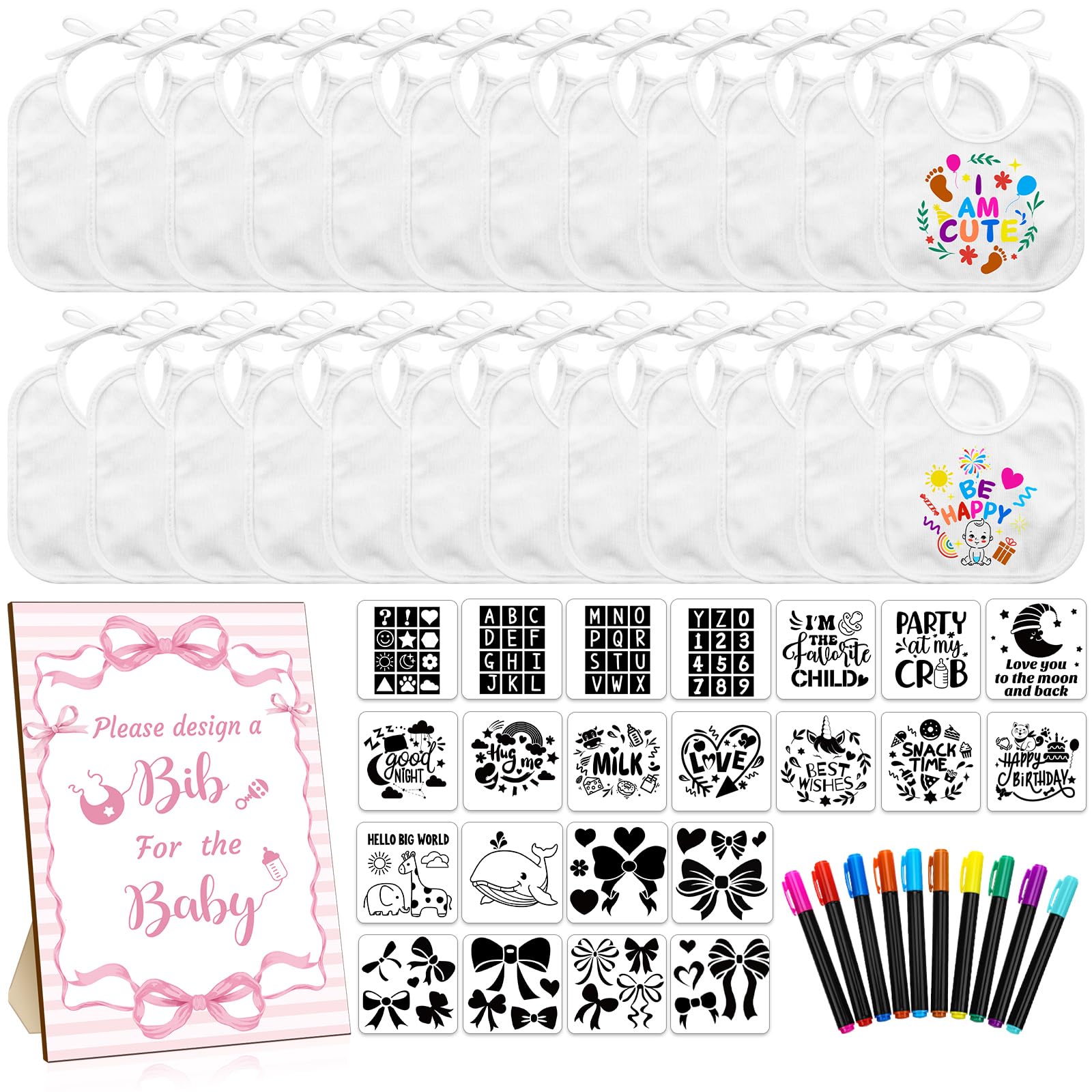 Newwiee white bibs for baby decorating with an easy-to-clean surface.
