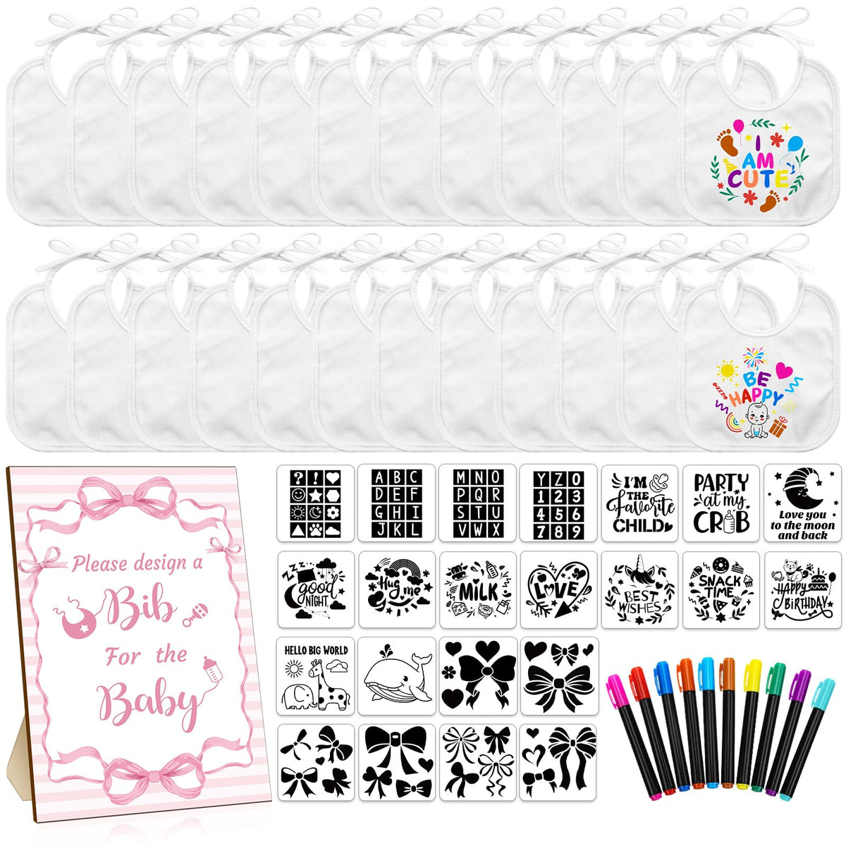 Newwiee white bibs for baby decorating with an easy-to-clean surface.