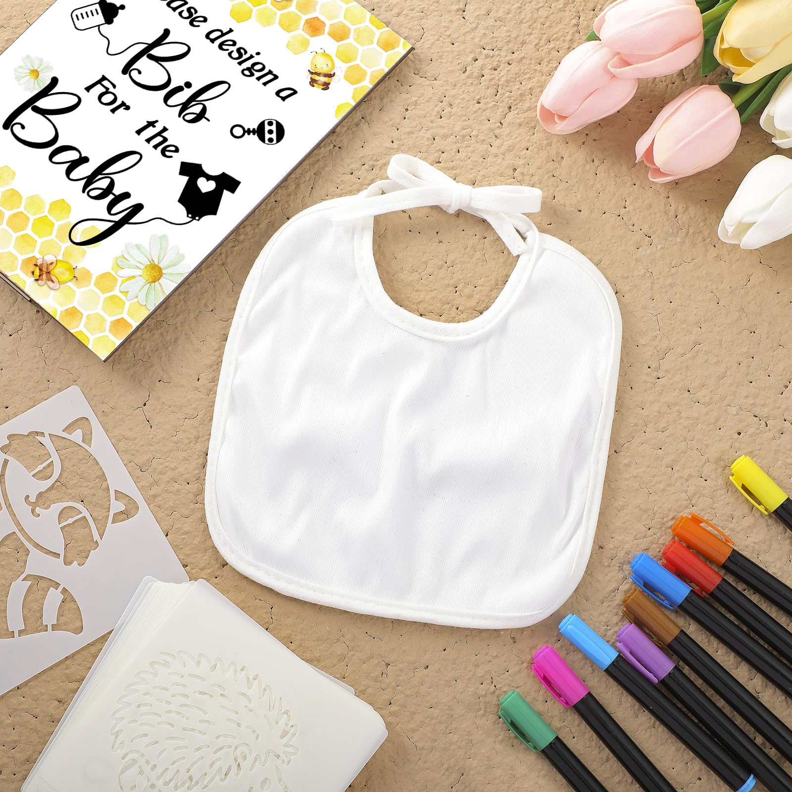 Newwiee wooden baby shower sign complements DIY bib projects.