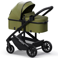 The newyoo Nestro 516M bassinet mode offers a secure, flat sleep-ready position for newborns.