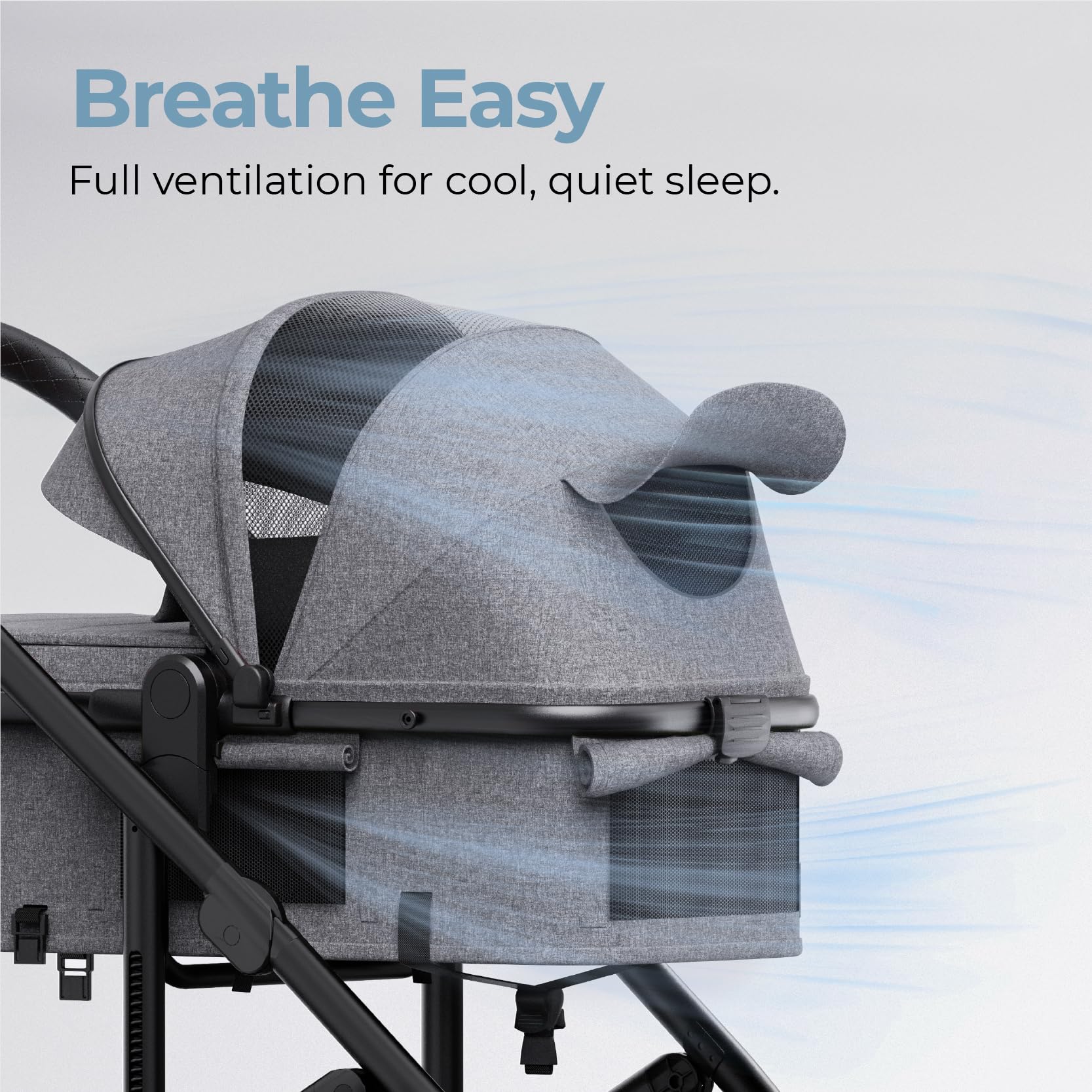 Newyoo Nestro 516M zip canopy shields sun with breathable ventilation.