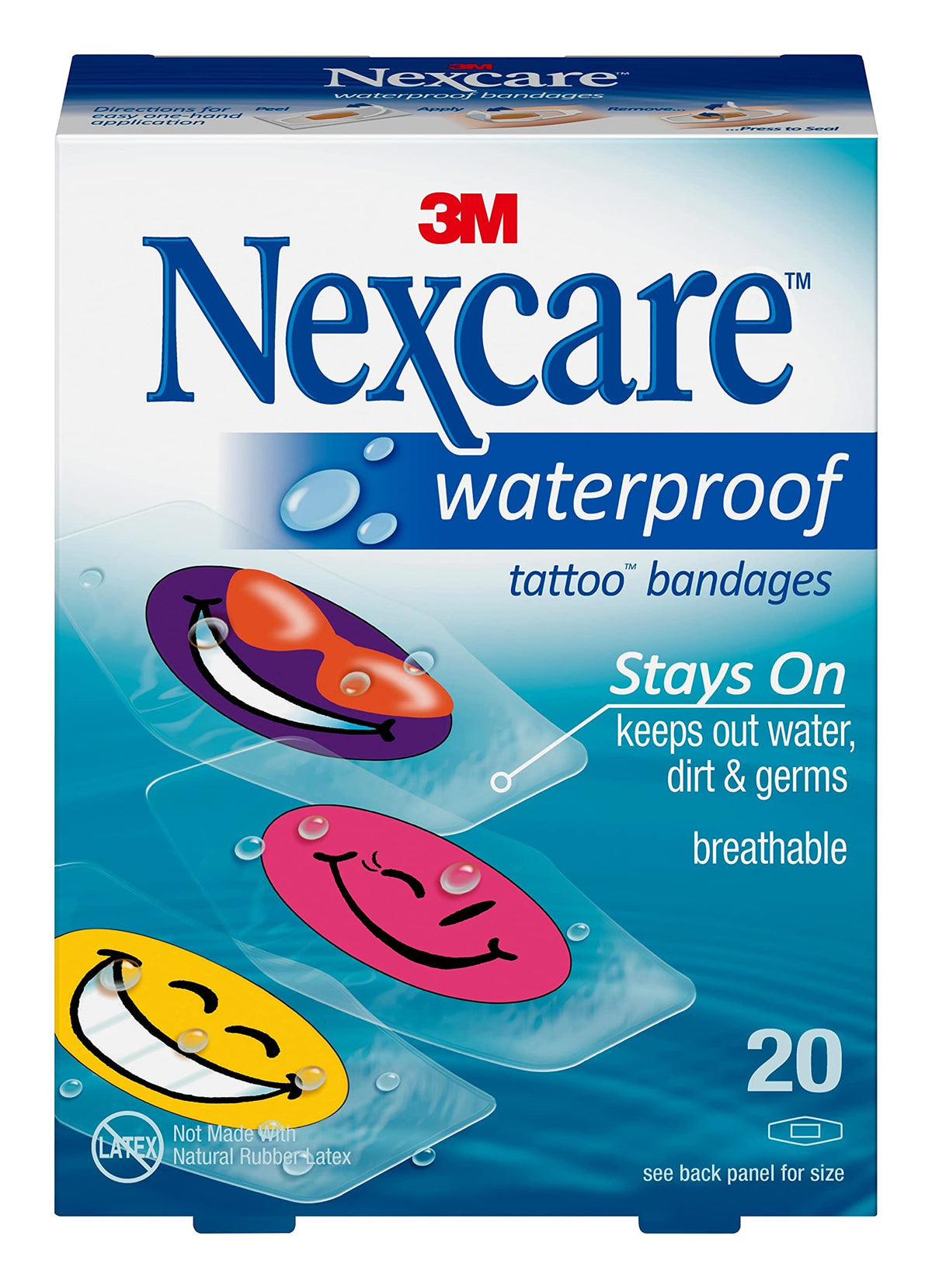 Nexcare waterproof bandages with cool collection designs for kids, protection during baths and outdoor play.