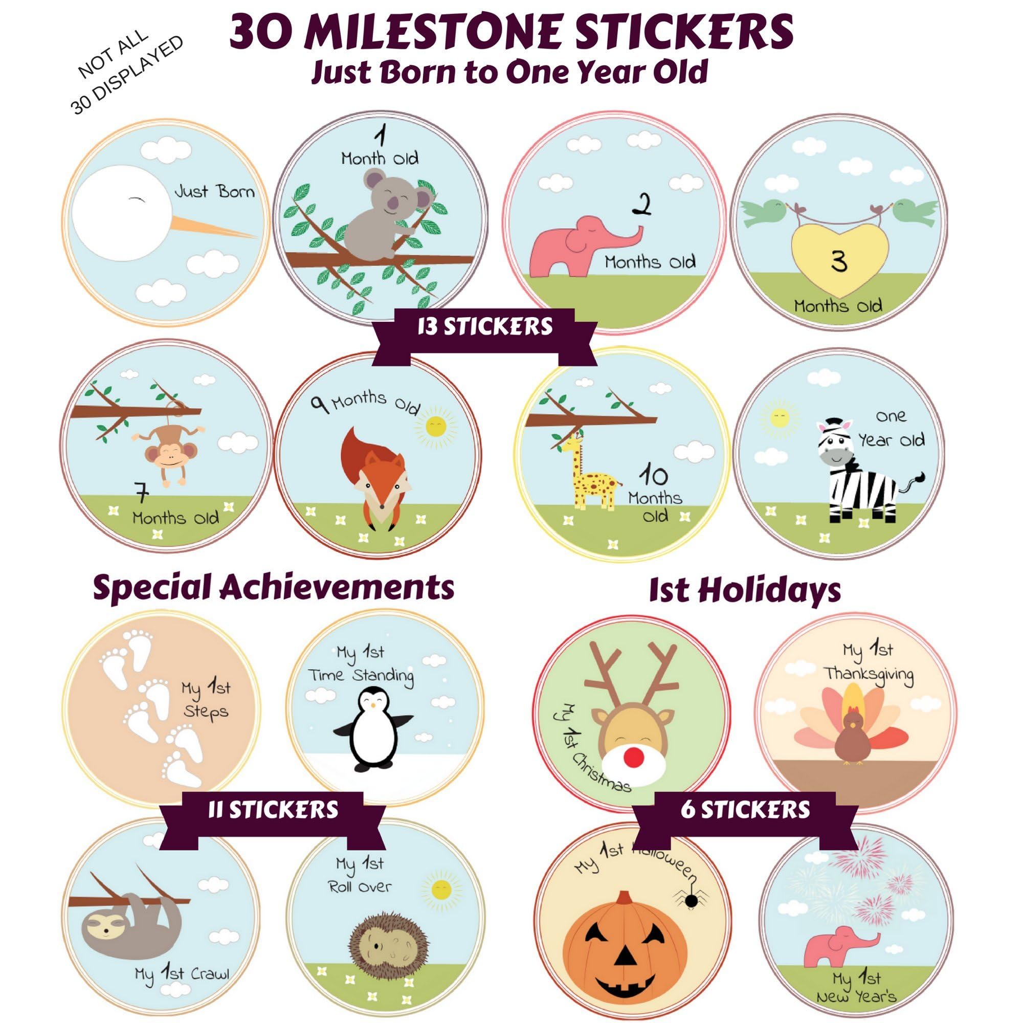 NEXT MOMMY First Holiday Stickers closeup marking celebrations