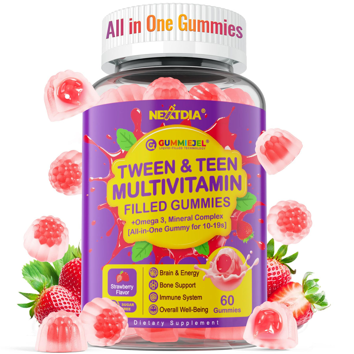 Nextdia multivitamin gummies outer shell shows a gelatin-free chew for daily nourishment.