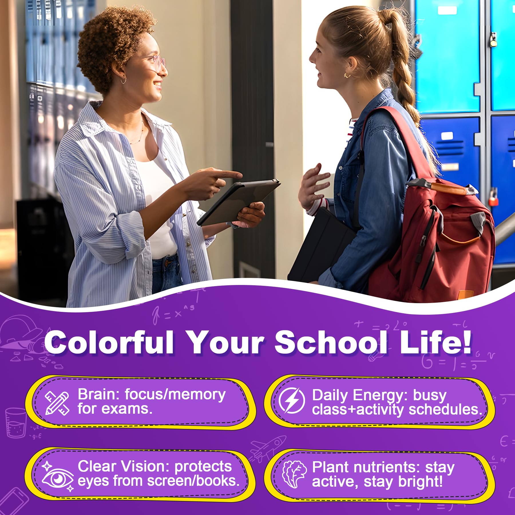 Nextdia study-friendly gummies depict teens snacking during study for focus support.