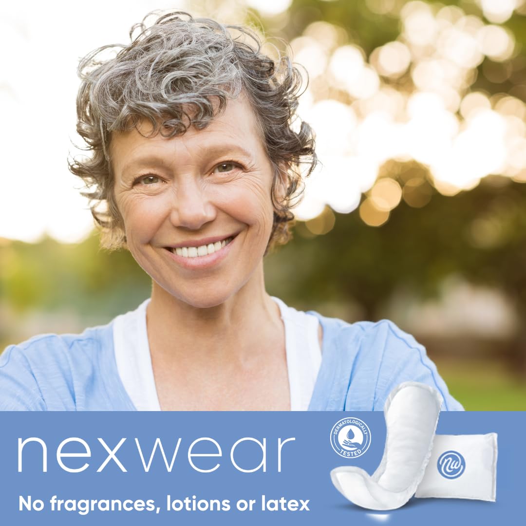 Nexwear pad with secure adhesive strips stays in place throughout wear.